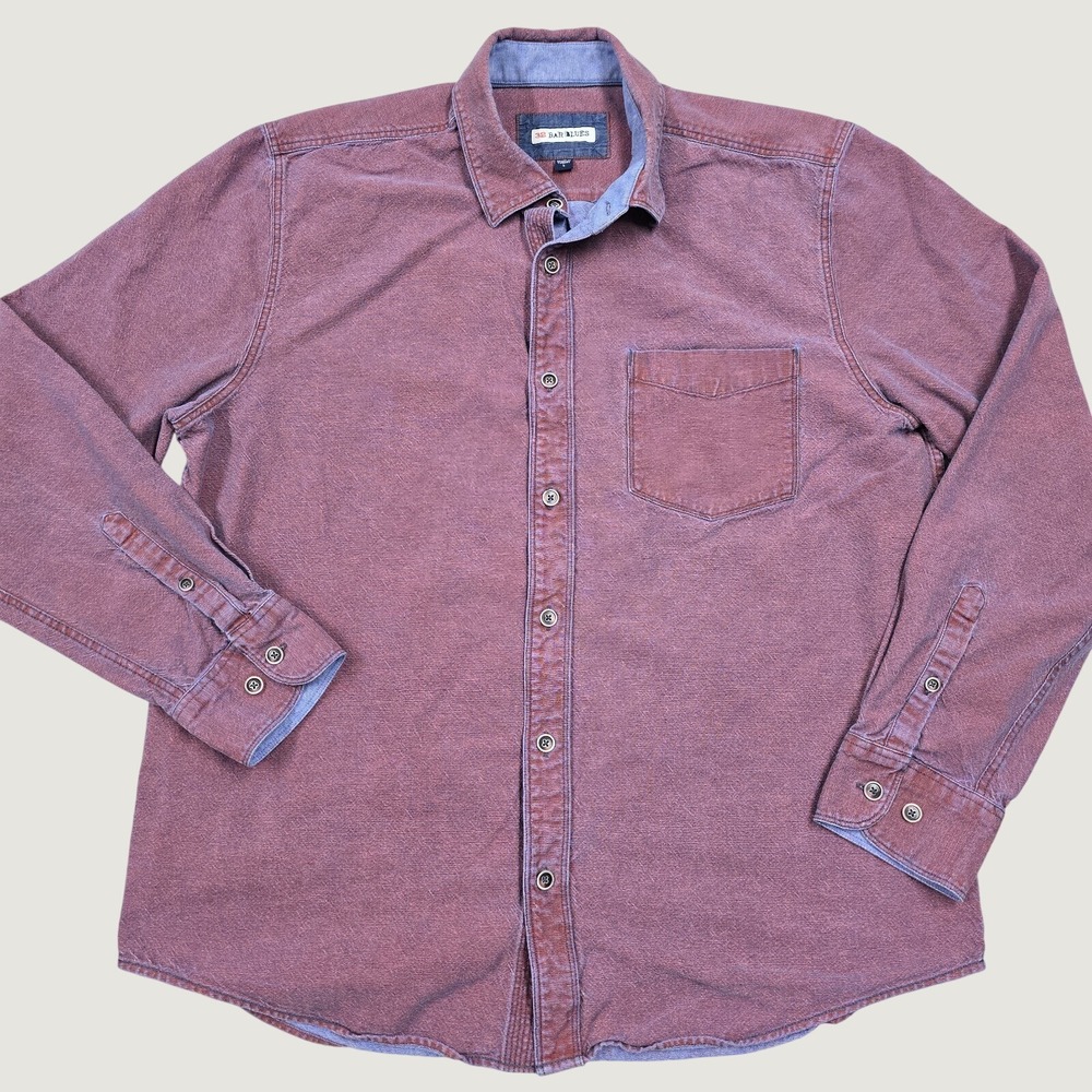 32 Bar Blues Button Down‎ Shirt Mens Large Maroon Cotton Long Sleeve Minimalist